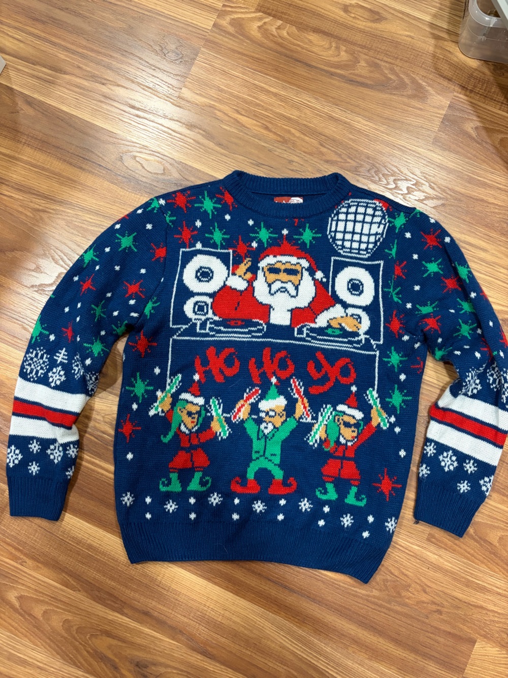 Men's or Women’s Navy Christmas Sweater with Santa & Elves